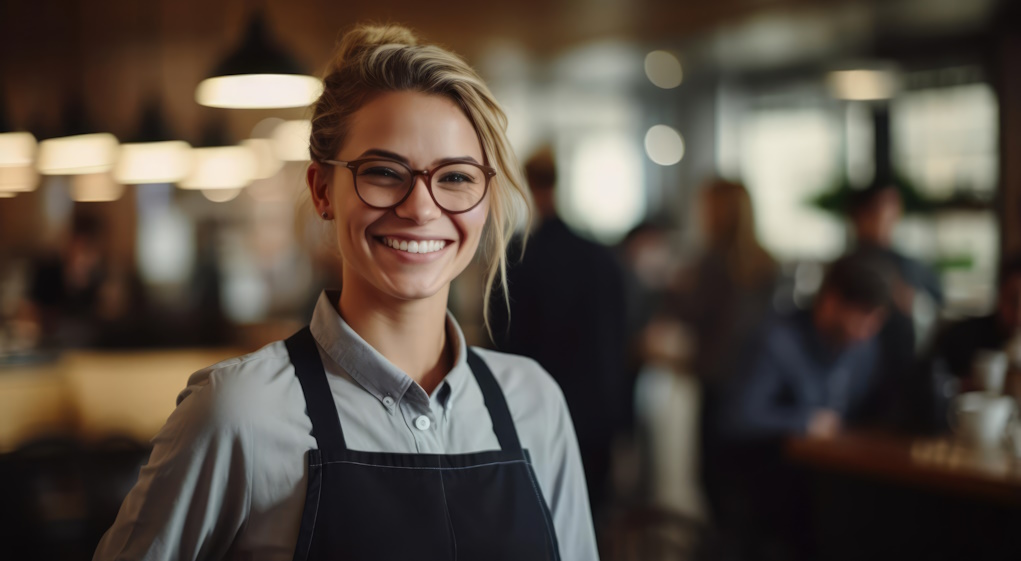 smiling barista with glasses
